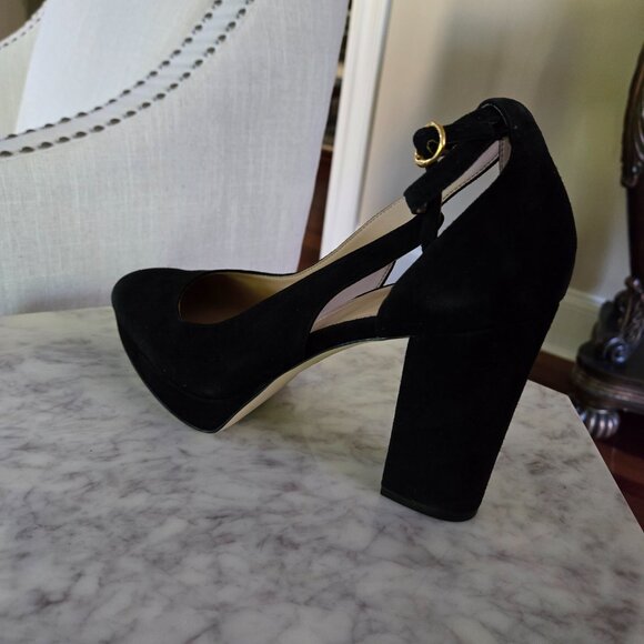 Cole Haan Women's Remi Black Suede Platform Block Heel Pumps - Picture 8 of 12